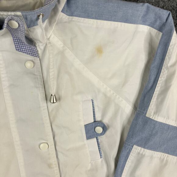 Innovations Windbreaker Mens Size M White Blue Snap Front Vintage 90s Jacket - Picture 2 of 8